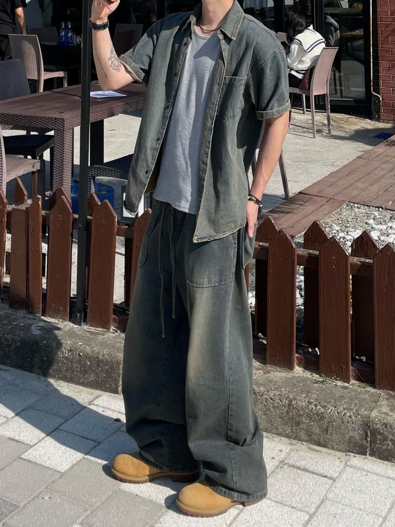Western tin-washed denim pants
