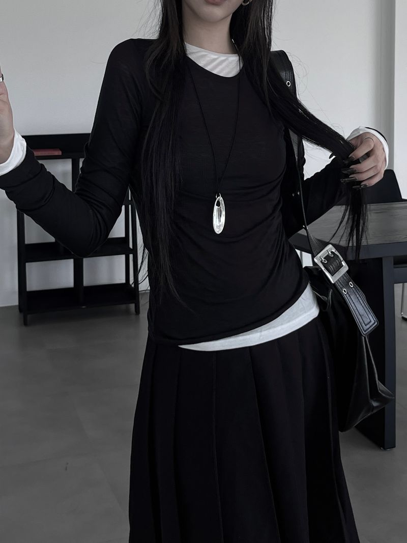 layered see-through long sleeve T (4color)
