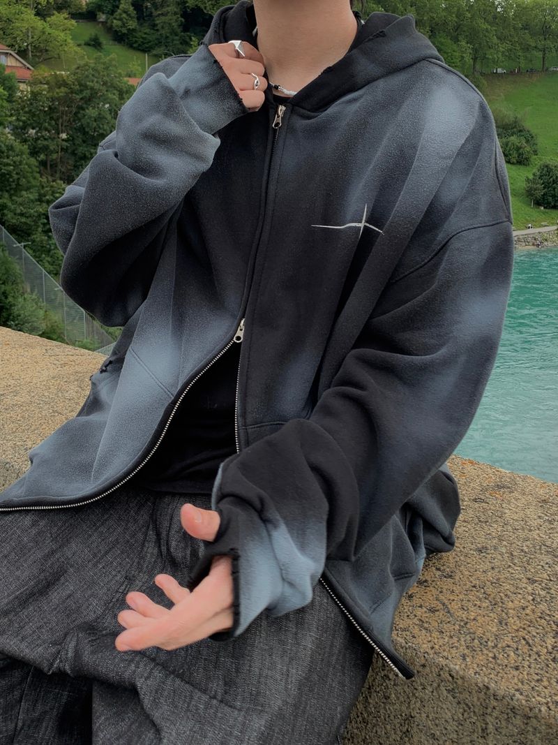 Unisex Tie Dye Over Hooded Zip-Up 2C