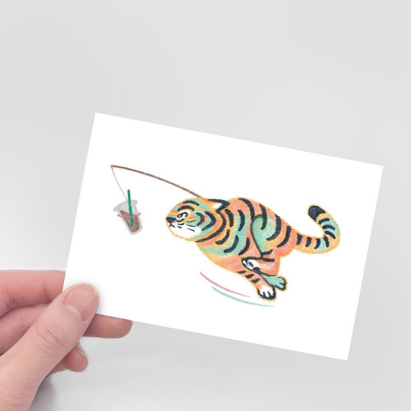 COFFEE RUNNING TIGER POST CARD