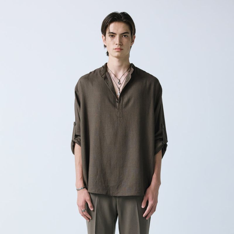 linen concho roll up shirt brown