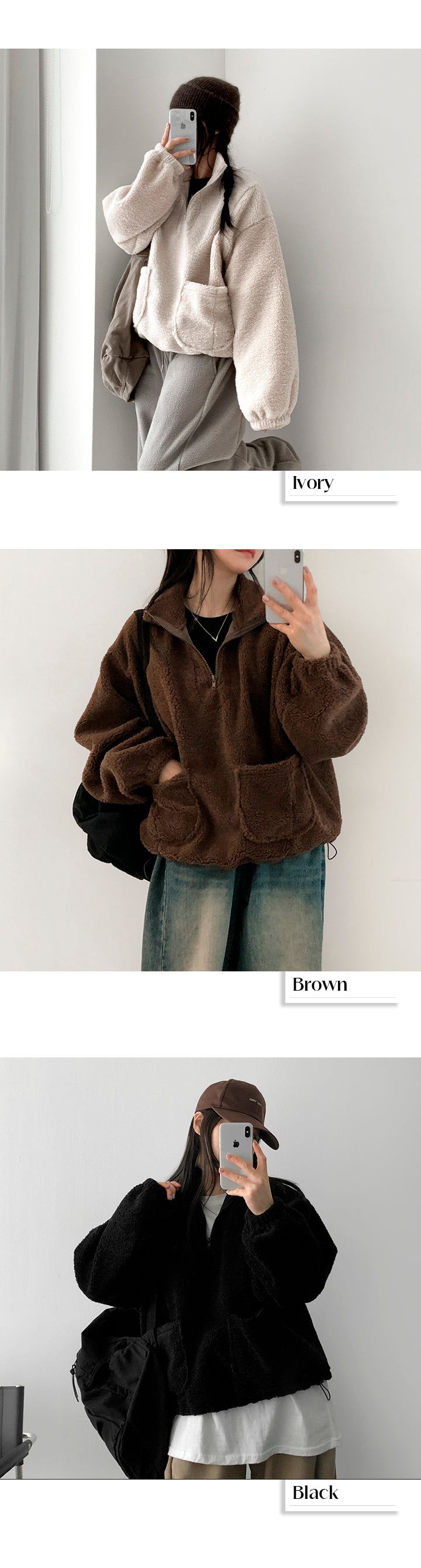 Hearty High-Neck Pocket Dumble Wool Soft Half Zip-Up