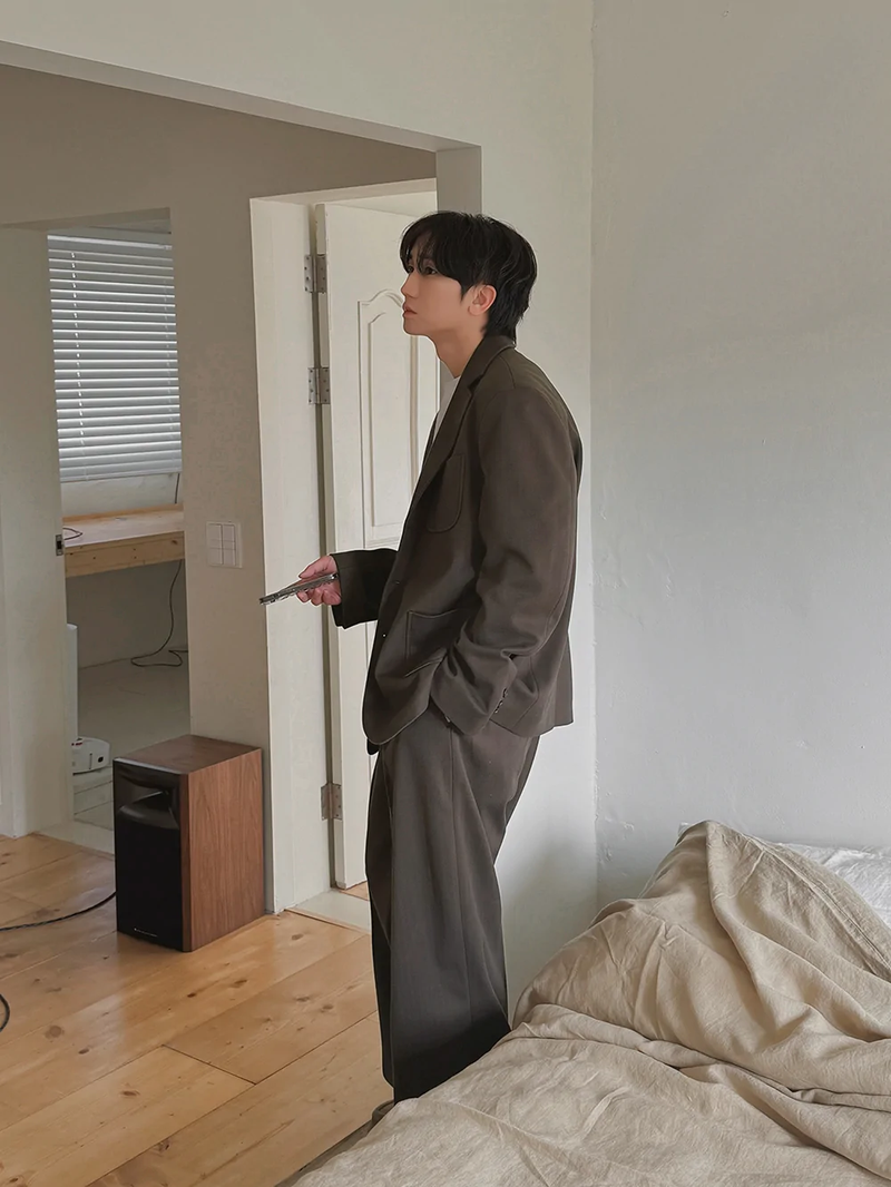 ASCLO Wool Herringbone Retro Jacket & Pants (Khaki Brown)