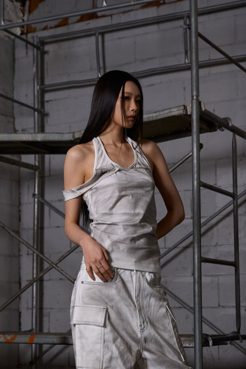 Dirty Washed Layered Halter Neck - White