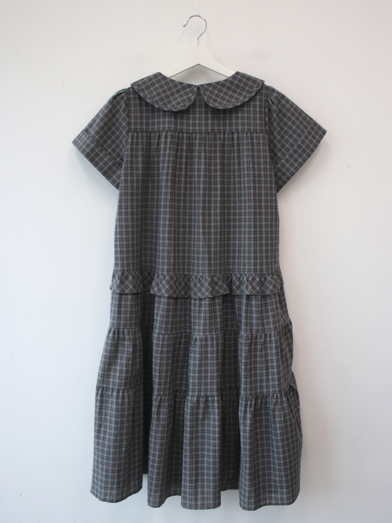 round collar check midi dress 