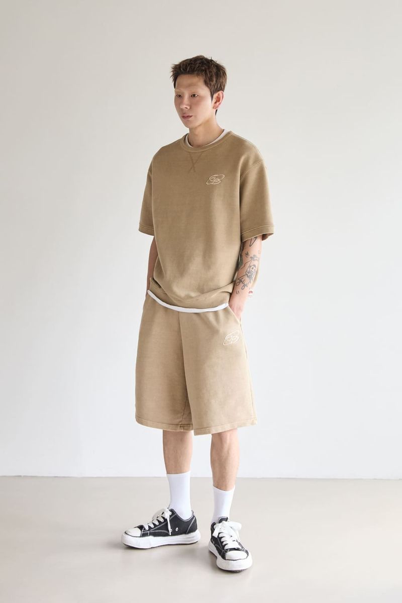Pigment washed short-sleeved sweatshirt