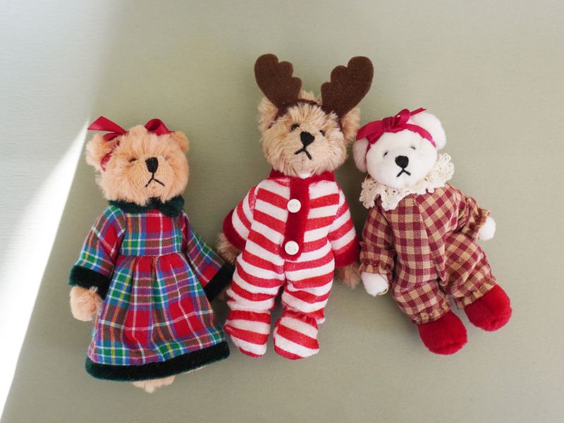 Christmas Teddy Bear Keyring - Check Dress