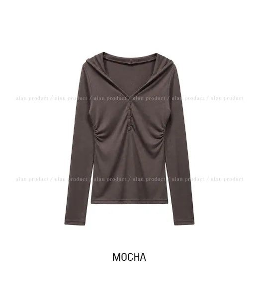 Leon V-Neck Button Slim Hoodie