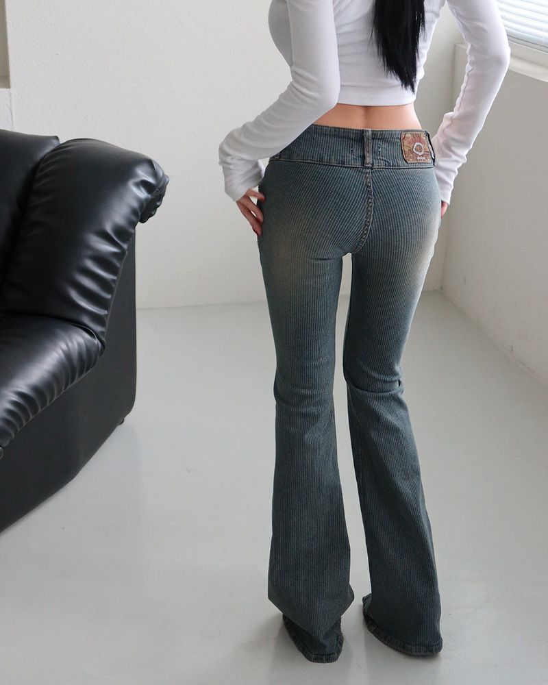 Stripe low bootcut jeans
