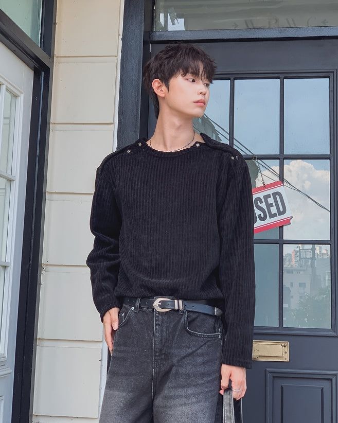 Rubber Velour Double Henley Neck Knit