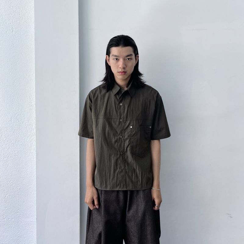 FADE MEET（フェードミート）の「Metallic Crinkle Utility Shirt（Tops）」