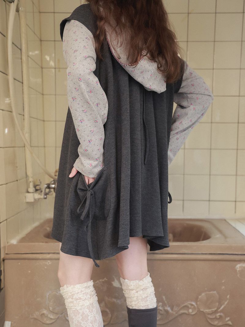 Pintuck waffle flare dress  / gray
