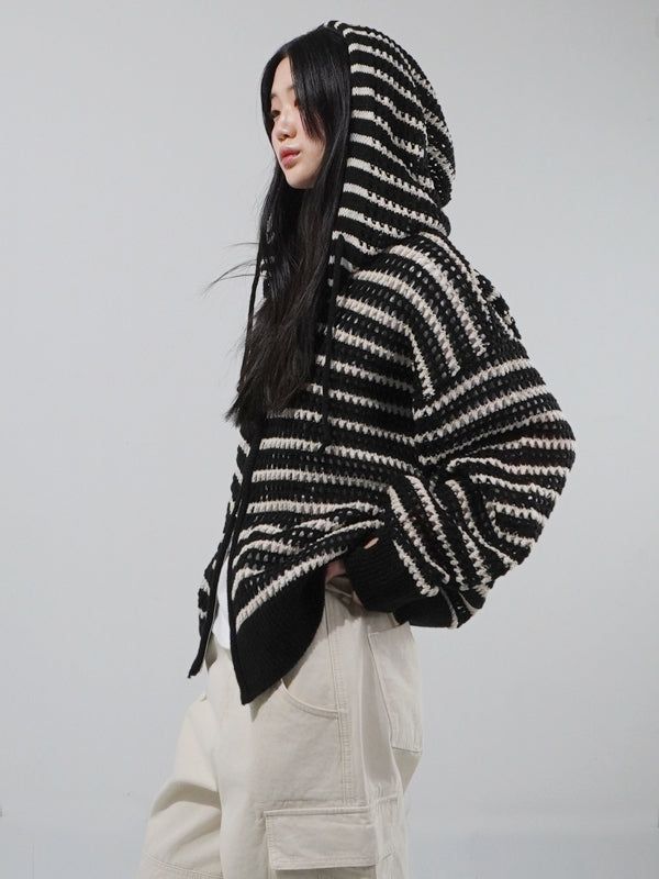 KIXI（キッシー）の「(UNISEX) Mesh Stripe Cropped Zip-up Knit（Tops）」