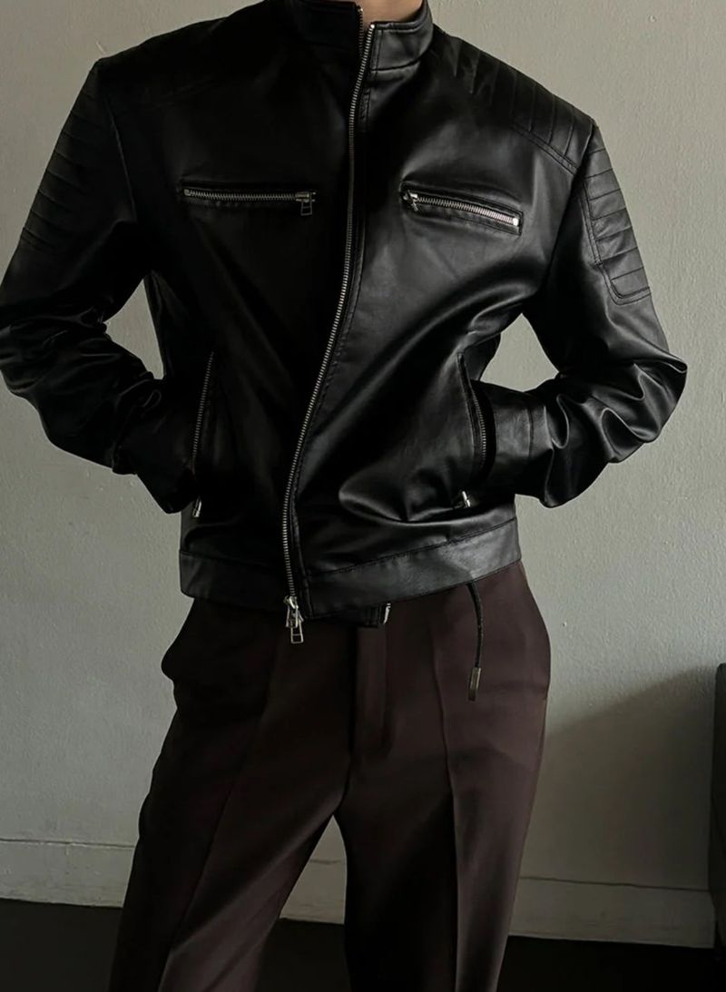 [LAURANTSEOUL] Biker crop leather jacket(2color)