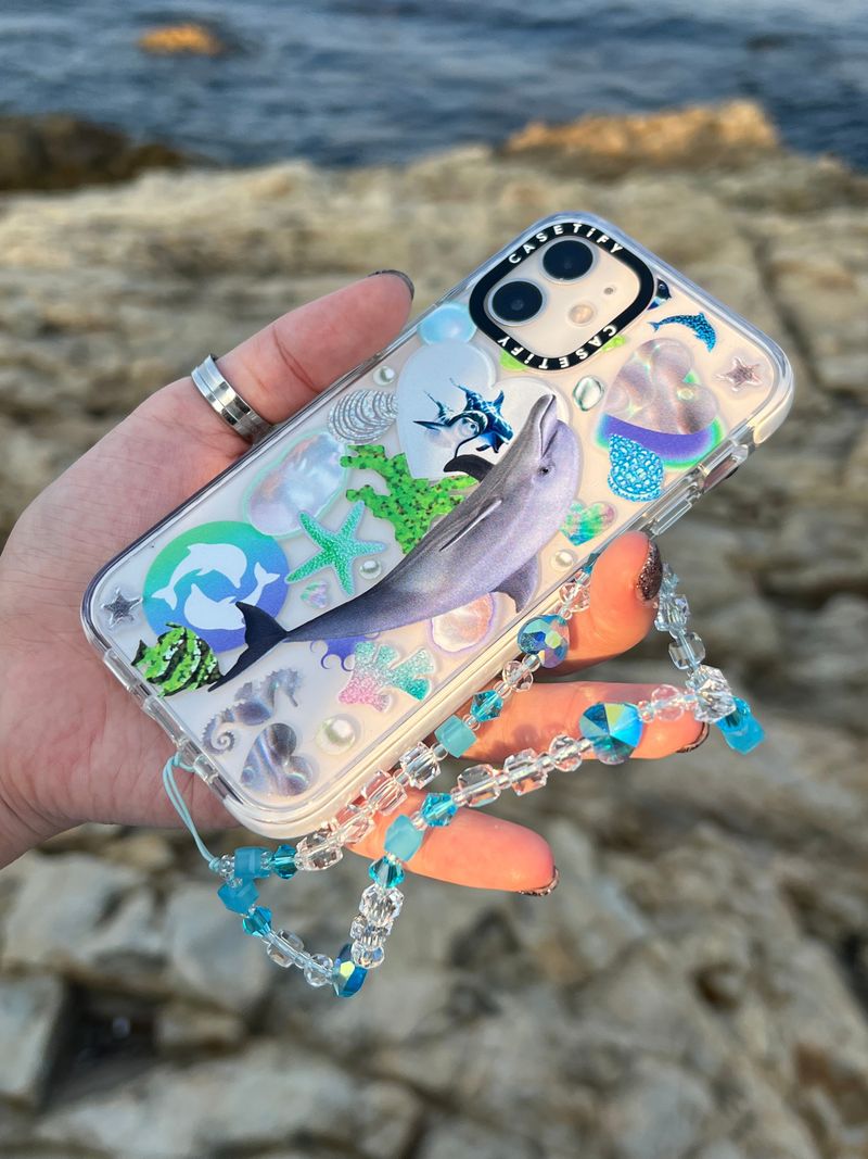 Ocean Blue Heart Me Crystal Long Strap