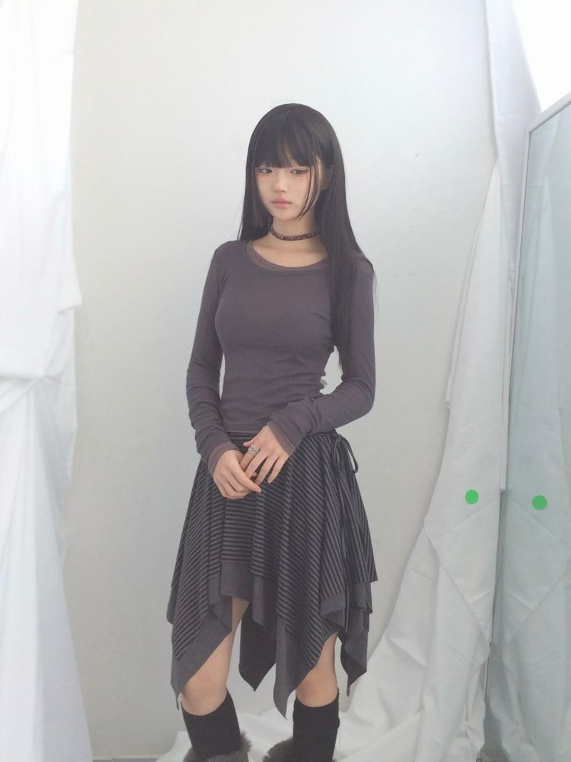 stripe ribbonline wave skirt