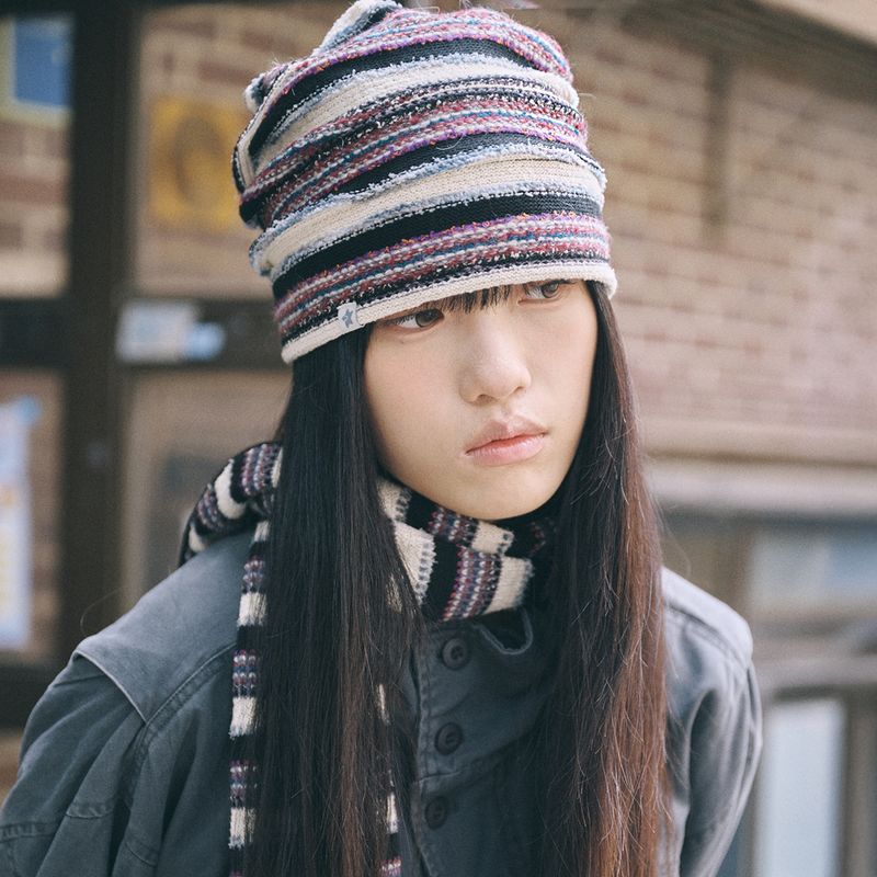 boho stripe beanie purple