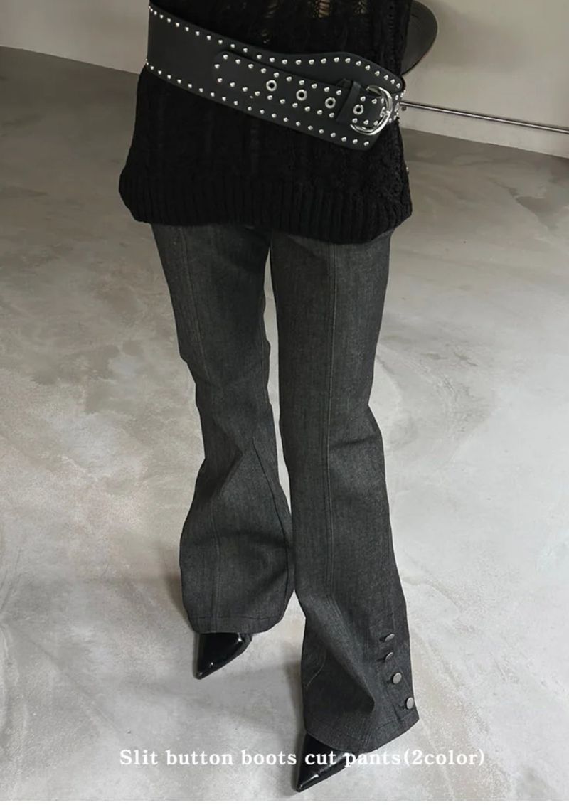 Slit button boots cut pants(2color)