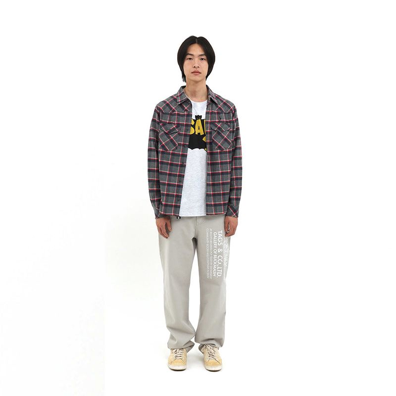 S CLEF CHECKED WESTERN TARTAN SHIRTS (GRAY)