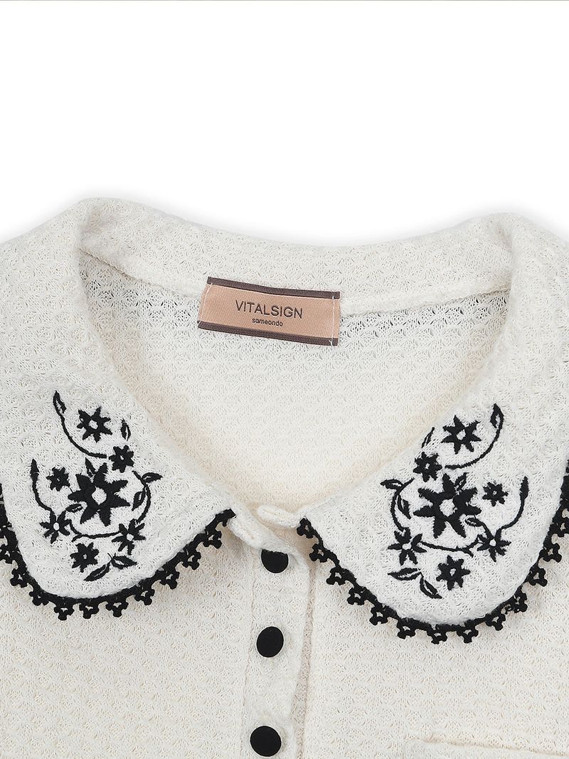 Black Flower Round Collar Knit