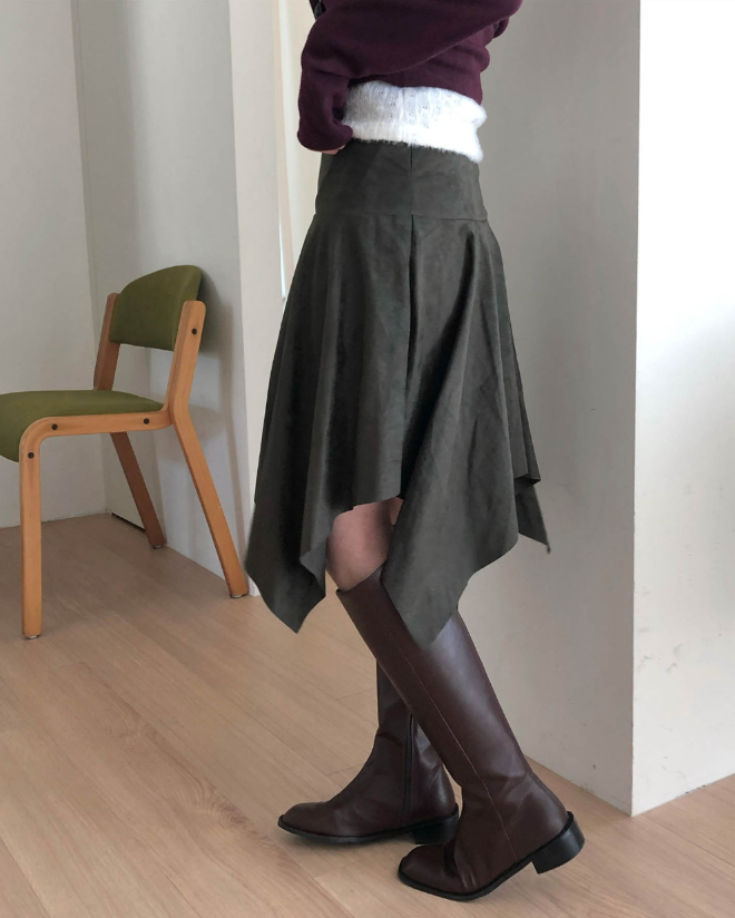 brondy matte suede asymmetric sk