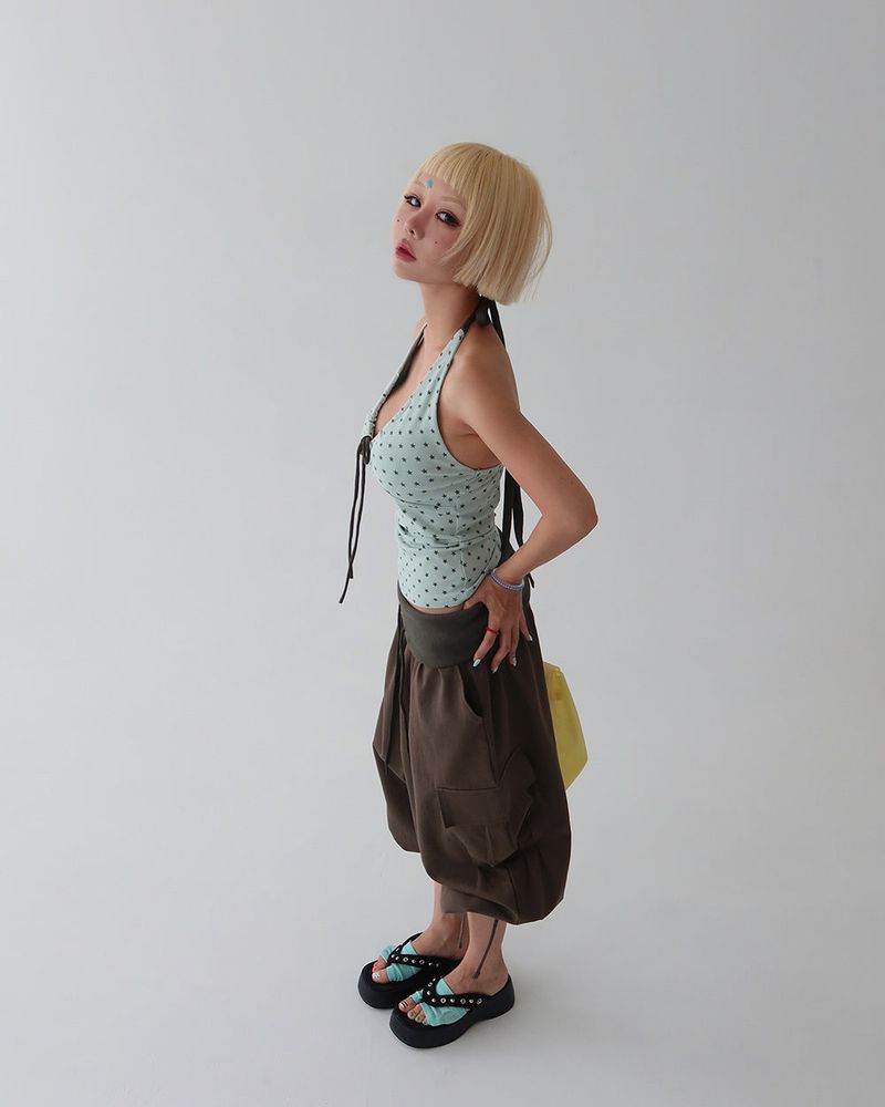Star Shirring Ribbon Halterneck Sleeveless