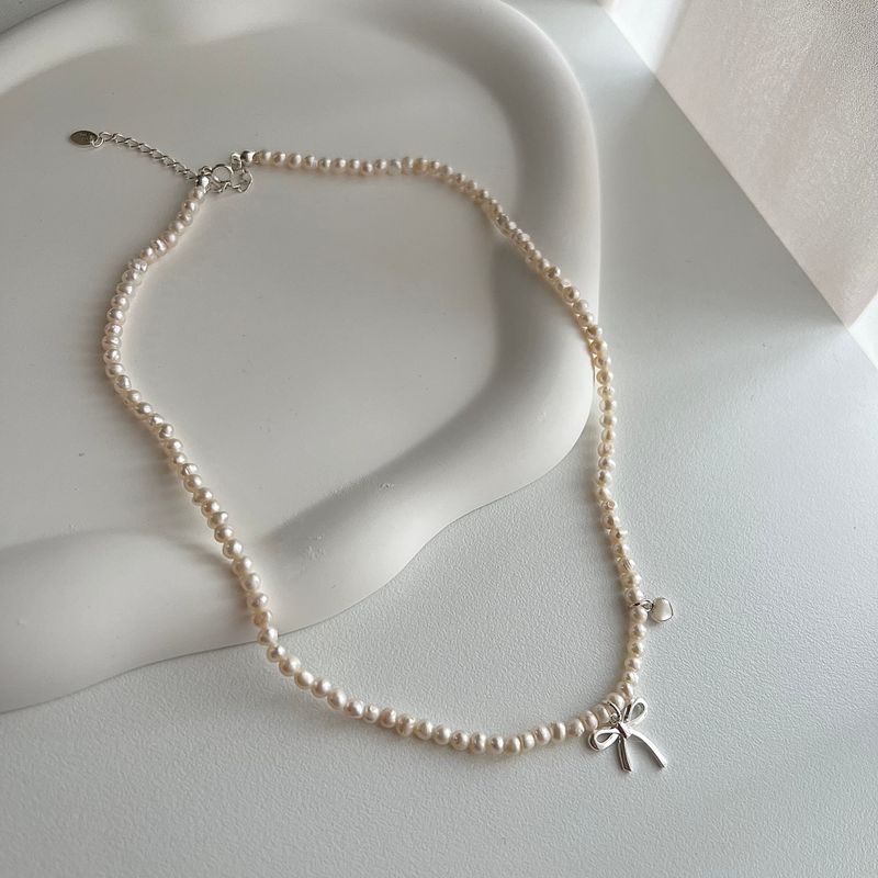 reu Ballet Core Ribbon Wedding Guest Look 925 Freshwater Pearl Embroidery Silver Heart Necklace