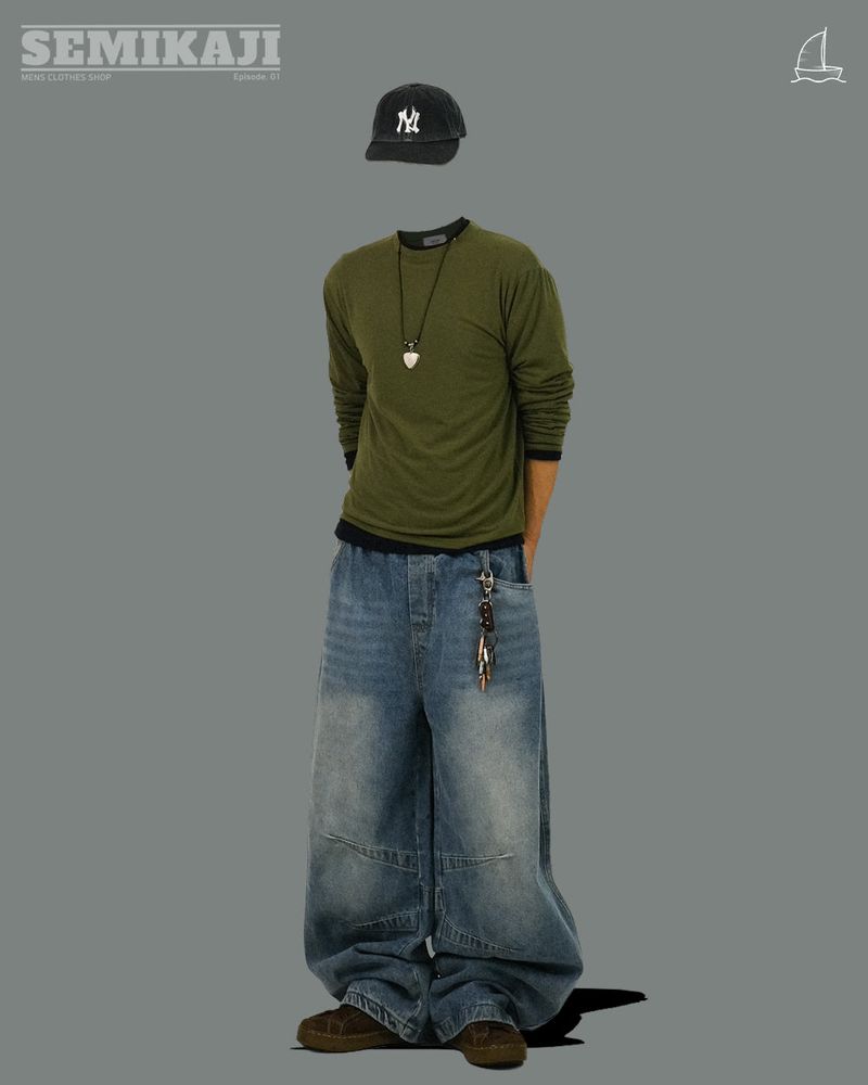 BA Denim Washed Panel Banding Pants