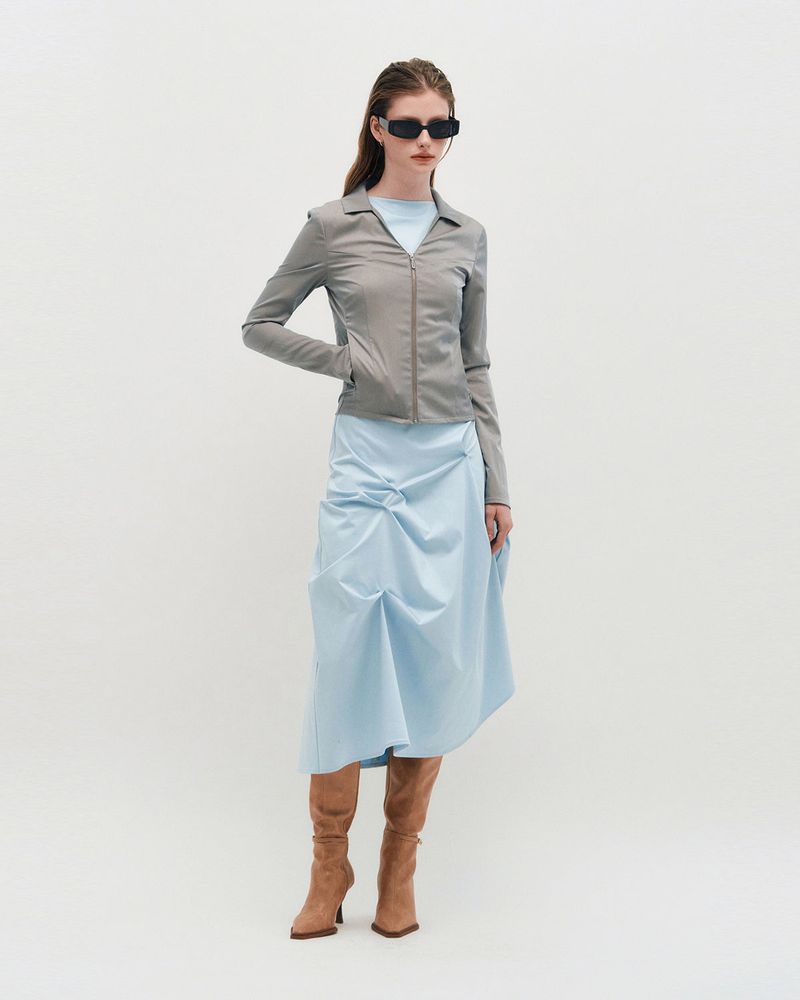 V-Neck Sleek Zip-Up _ GREY