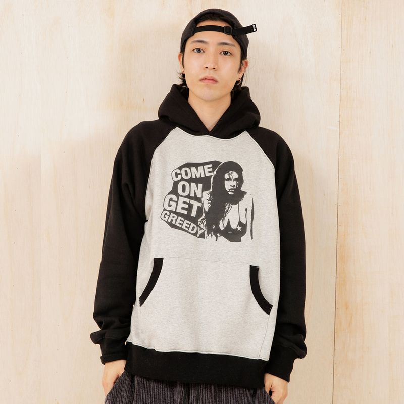 GREEDY RAGLAN HOODIE (BLACK GREY)