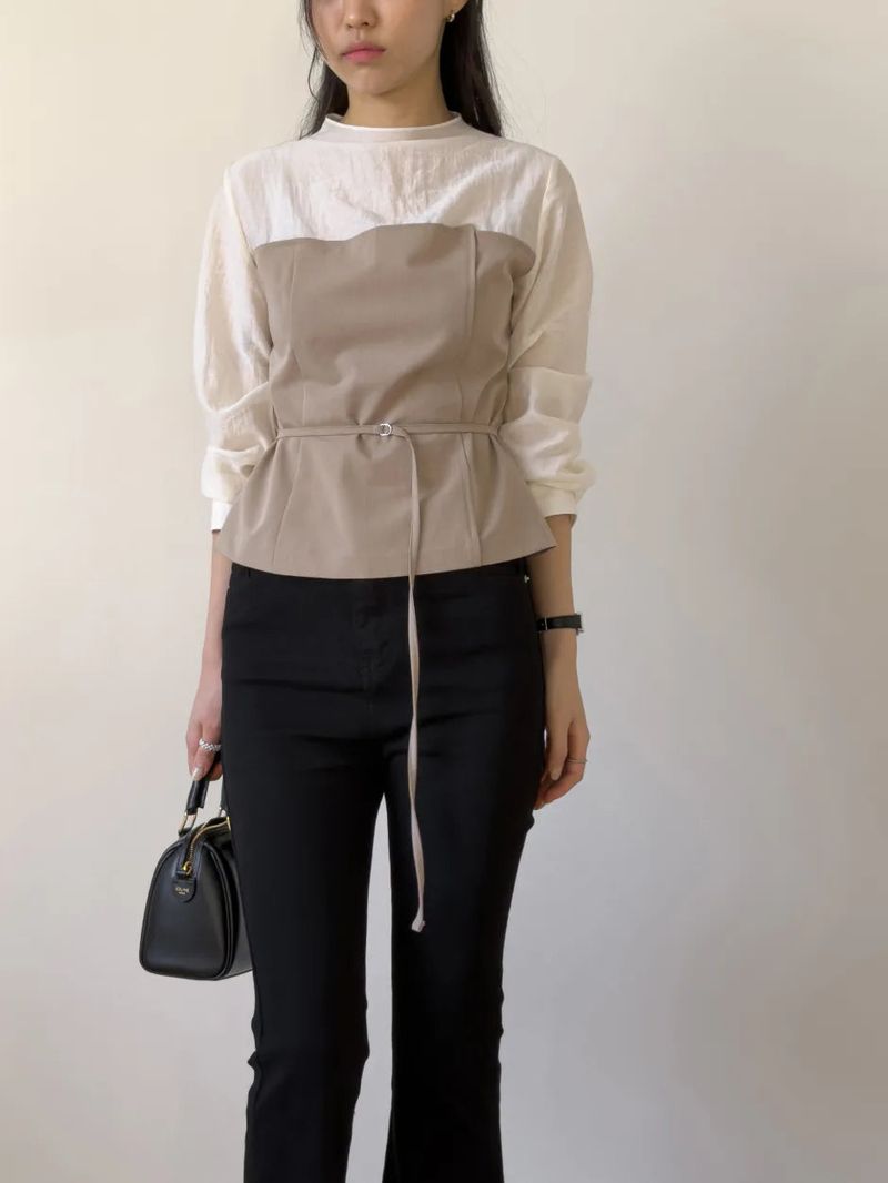 [Belt SET] Souffle Pintuck Layered Blouse