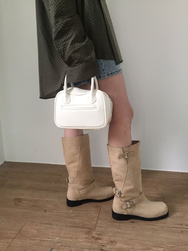 Buckle leather long boots (2color)