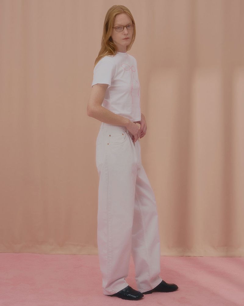 WAVE PEARL RIBBON CROP TSHIRT-WHITE