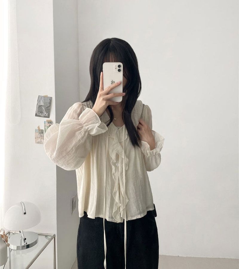 Poen puff string frilled blouse