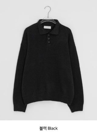 Huble Color Button Wool Collar Over Knit