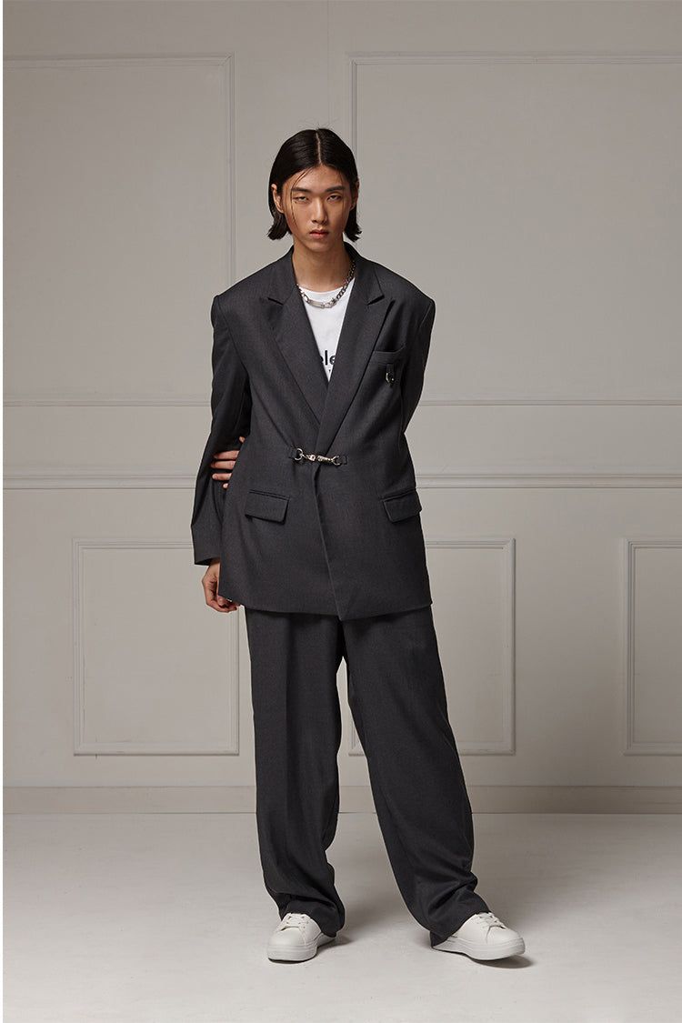 Belted wide slacks