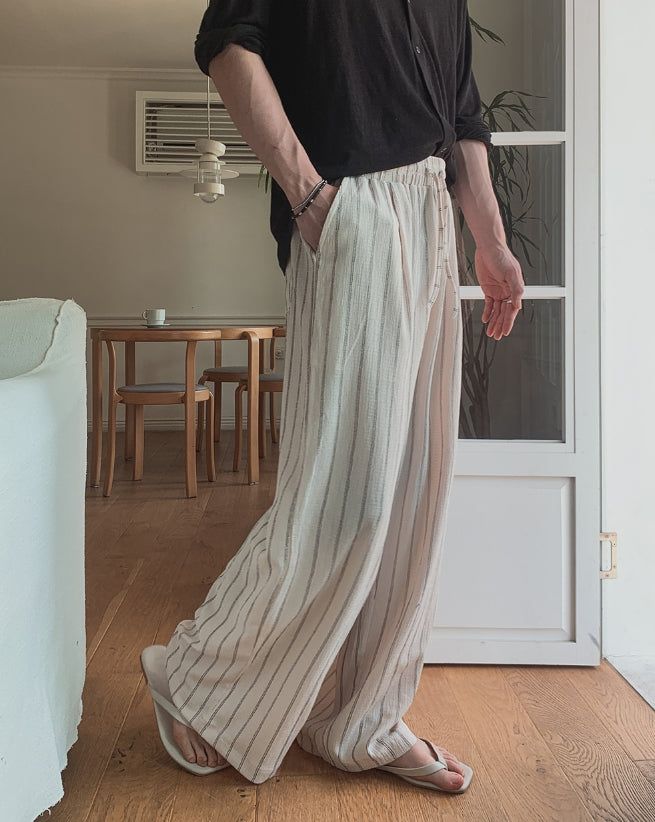 Bonnell Crinkle Stripe Wide Pants