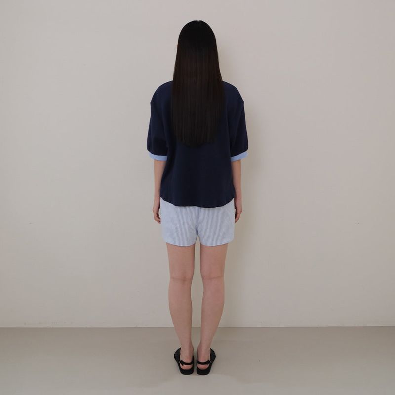 Navy Half Open Collar Tee