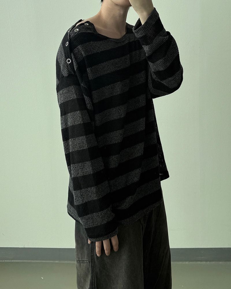 Lure shoulder snap stripe knit