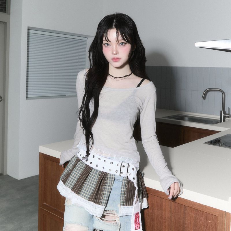 sheer layered unbal sleeve - grey