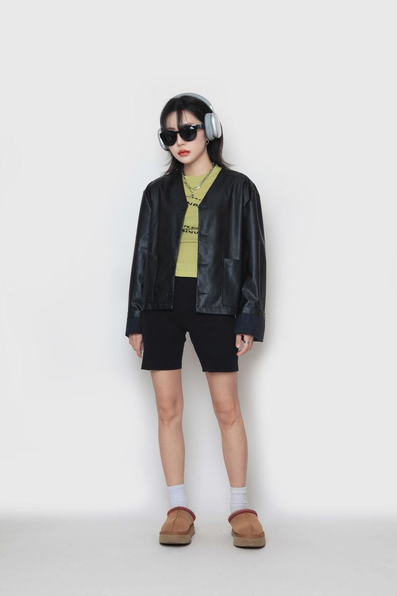 Crop leather cardigan