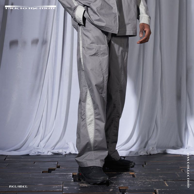 RELABEL Gray Color-Blocked Patchwork Multi-Panel Stitched Relaxed-Fit Casual Pants