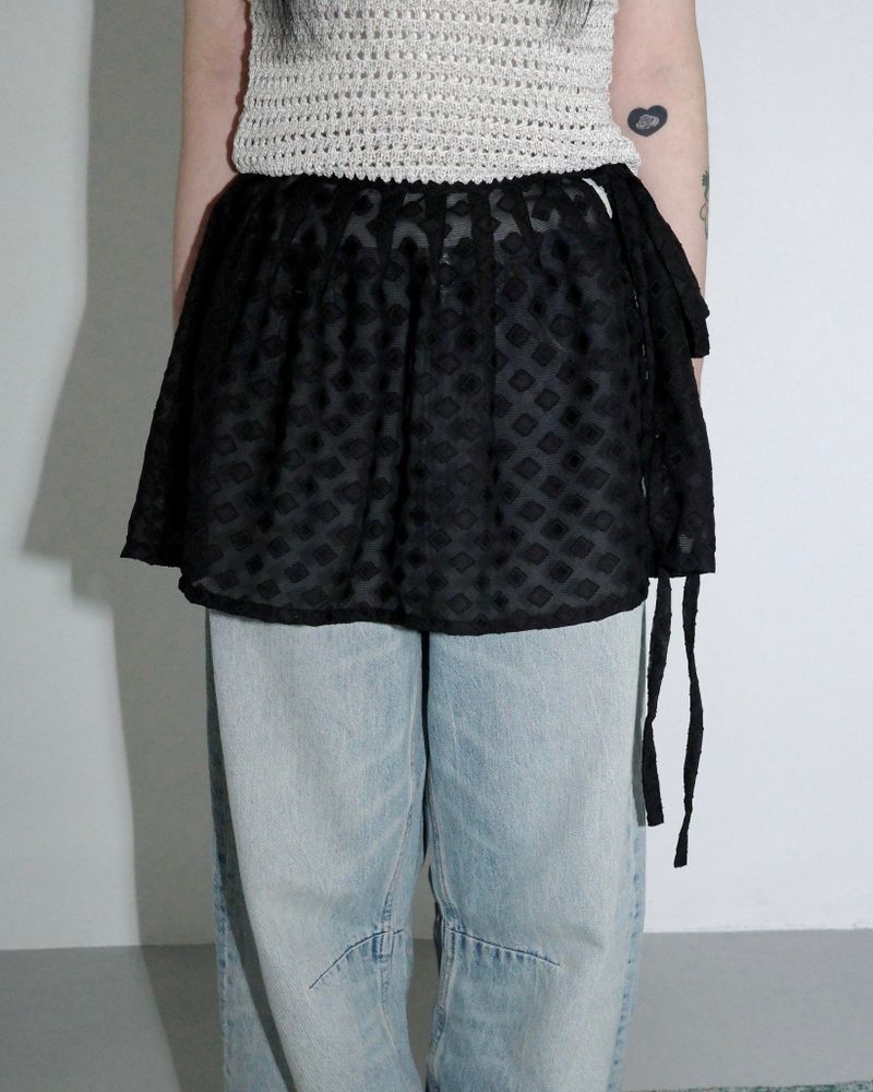 Voluminous sheer wrap skirt _ black