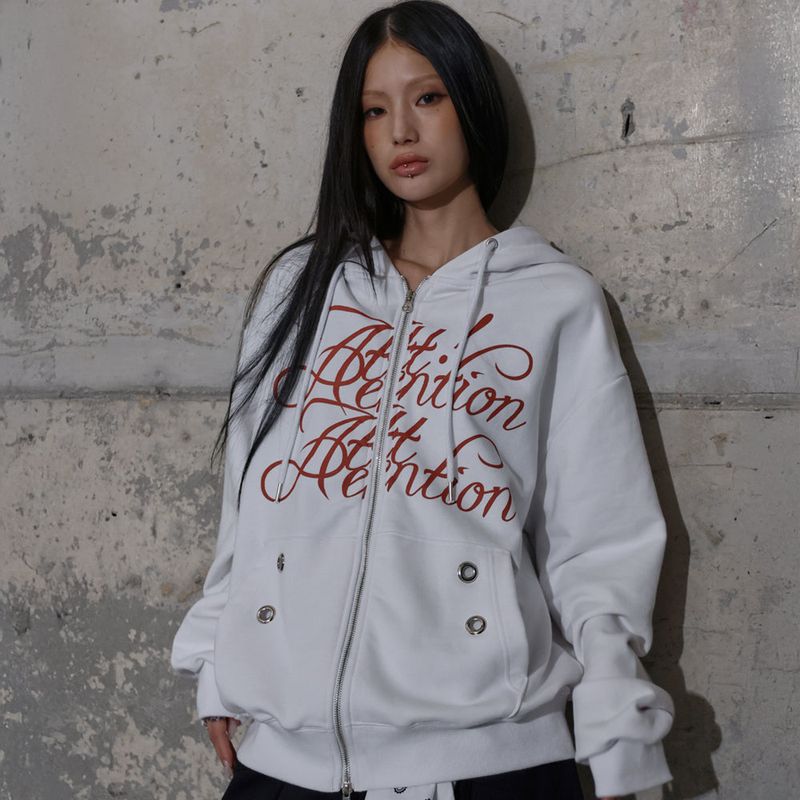 FANCY CLUB（ファンシークラブ）の「ATTENTION EYELET HOODED ZIP-UP (WHITE) F25ZA010（Tops）」