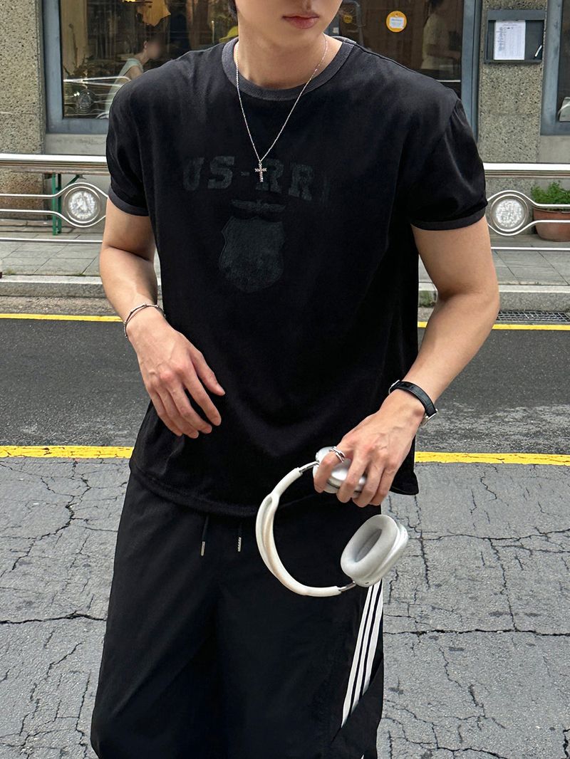 [SET] US Vintage Ringer Short-Sleeve T-Shirt + Valen Cut-Line Track Nylon Pants