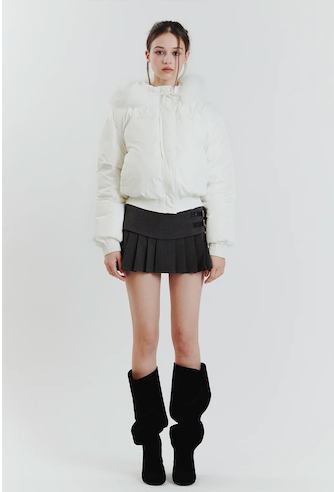 FOX FUR DOWN JACKET white
