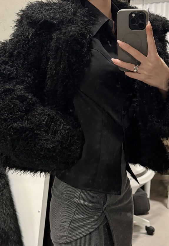 Chocolate Hairy Fur Jacket