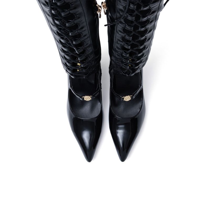 Thigh High Lace-Up Stiletto Boots Heel(Black)