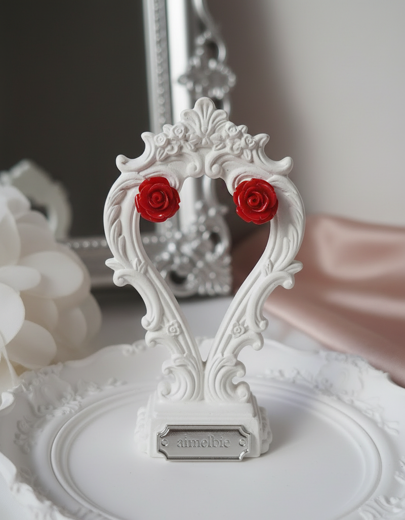 [Kwon Eunbi Piercing] Petit Rose Cabochon Piercing - Red