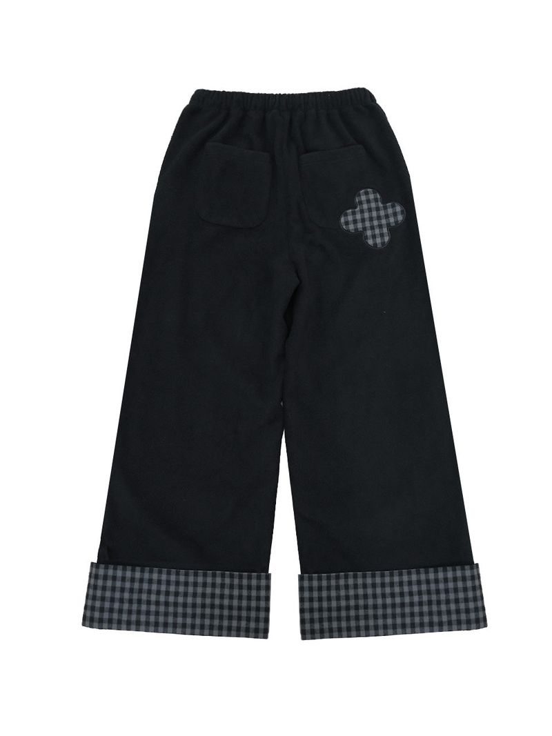 Check folding fleece pants / black